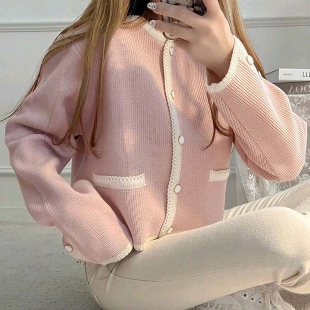 Women Colorblock Round Neck Body-Con Cardigan, Autumn,Long Sleeve Tops - Picture 6 of 6